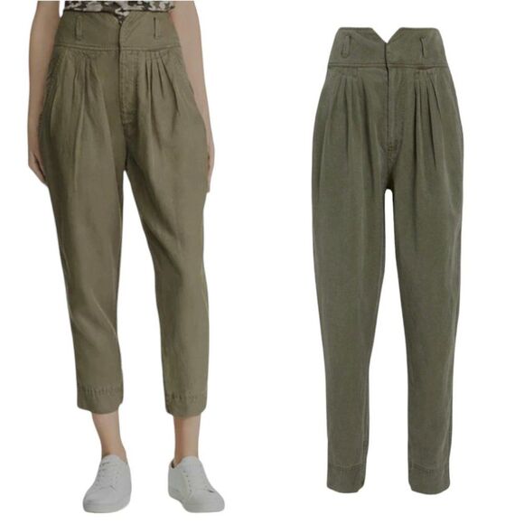 Frame Harem Pants Womens Medium Green Pleated High Rise Tapered Ankle Zip - Picture 4 of 12